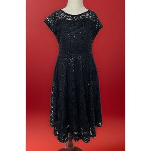 Just Kids Girls Youth Dress Black Sequined Battenburg Lace Size 10 Party Lovely